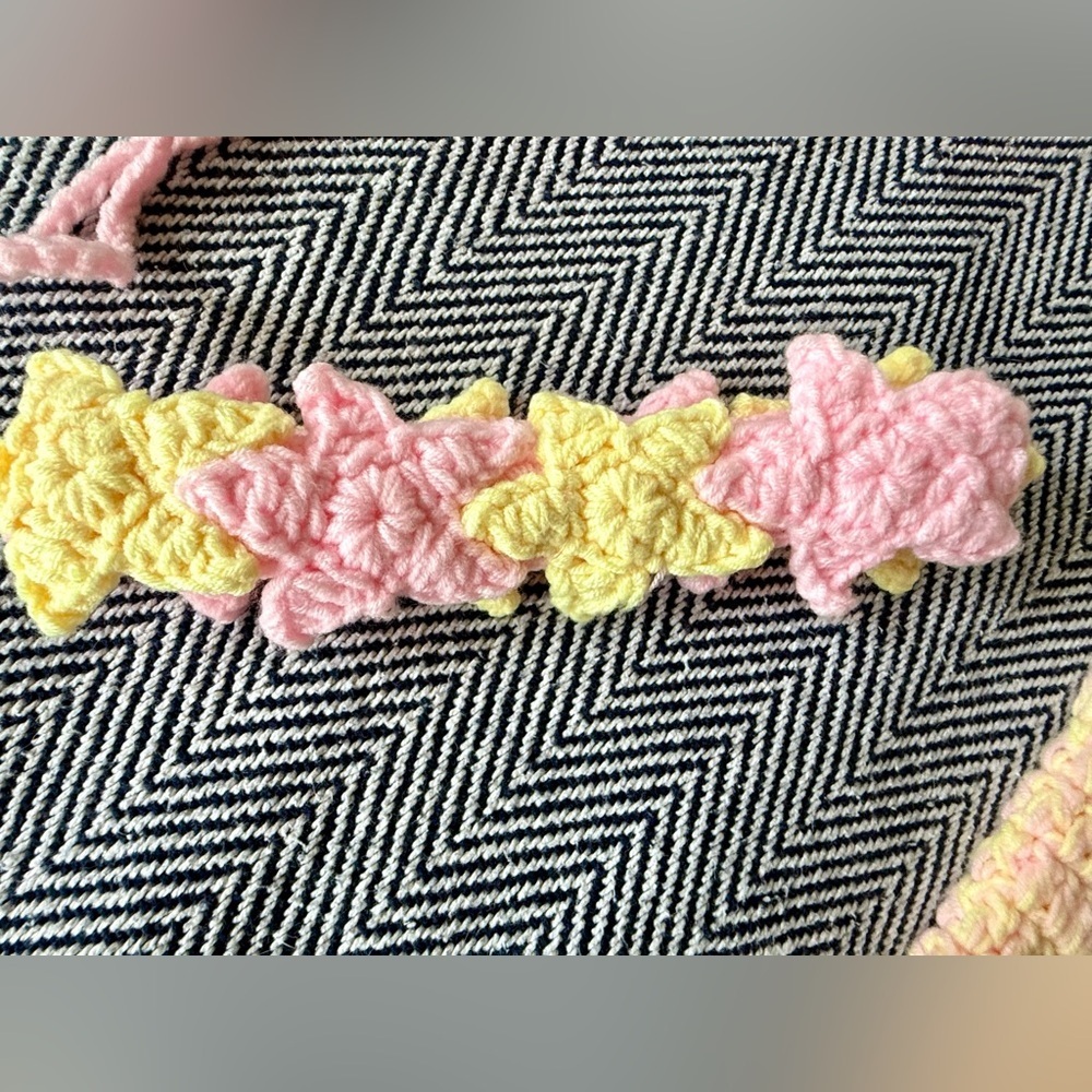 Mermajesty Crochet Mermaid Outfit Set | Tail, Top & Headband | Pink & Yellow - Picture 3 of 9
